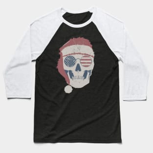 Vintage American Skull Santa Hat Christmas Baseball T-Shirt